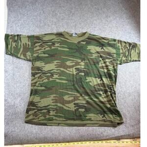 Vintage Woodland Camo Pocket Shirt Mens XL Green Military Army Hunting Grunge